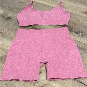 Pink Sports Bra and Shorts Workout Set